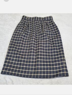 Jones New‎ York Gray Cream Plaid Wool Skirt 10 Academia Classic Office Old Money